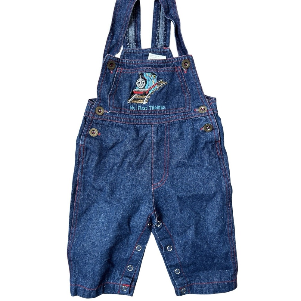 VTG Thomas The Tank Engine Baby Overalls Denim Y2K 12 Months Train Conductor
